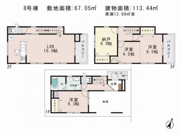 Floor plan. 33,800,000 yen, 3LDK+S, Land area 67.05 sq m , Building area 113.44 sq m
