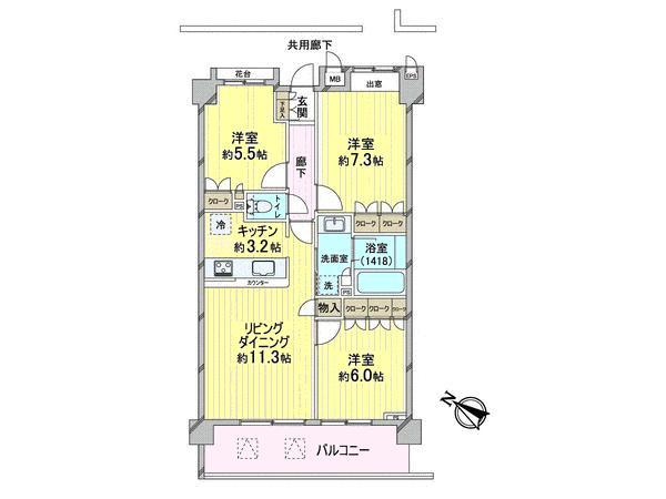 Floor plan. 3LDK, Price 26.5 million yen, Occupied area 70.01 sq m , Balcony area 11.7 sq m