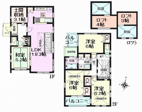 Floor plan. All rooms are two-sided lighting