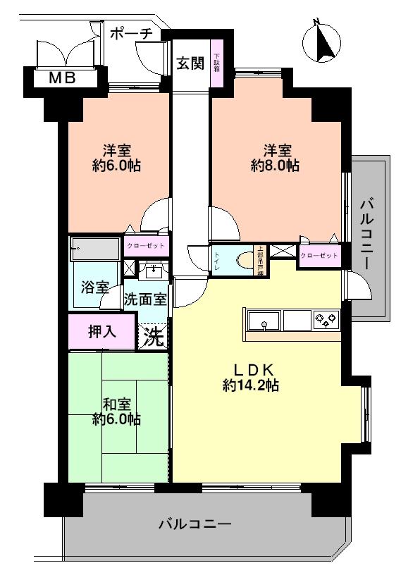 Floor plan. 3LDK, Price 24,800,000 yen, Occupied area 72.25 sq m , Balcony area 16.47 sq m 3LDK