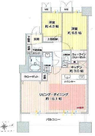 Floor plan. 2LDK, Price 35,800,000 yen, Occupied area 68.41 sq m , Balcony area 9.7 sq m