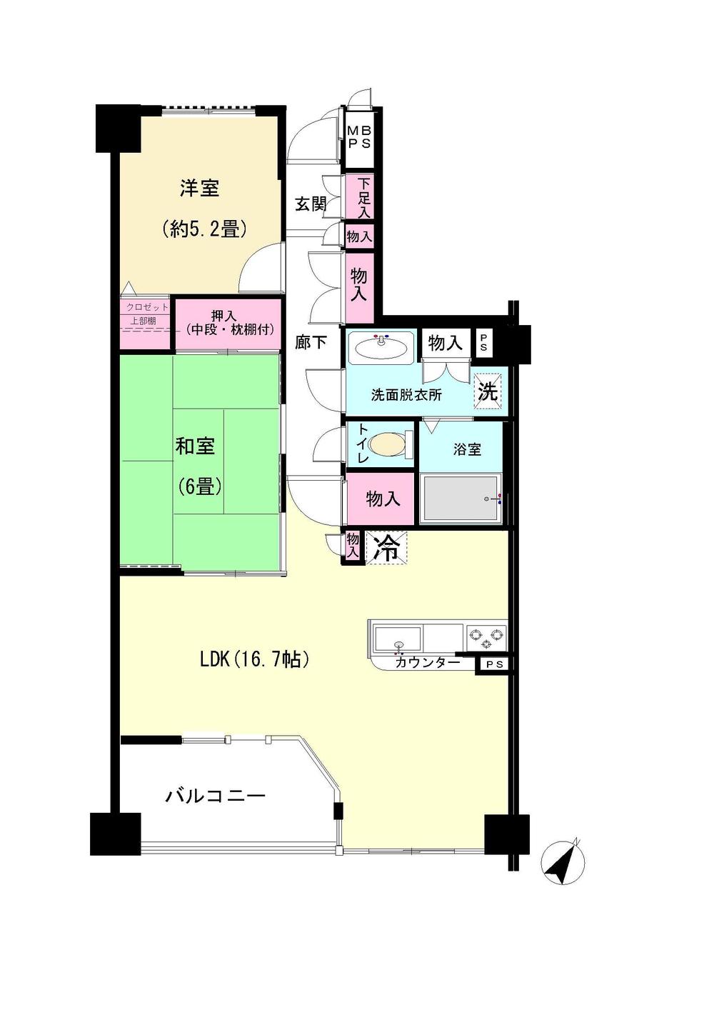 Floor plan. 2LDK, Price 16.5 million yen, Occupied area 64.44 sq m , Balcony area 6.41 sq m   ☆ Spacious LDK ☆