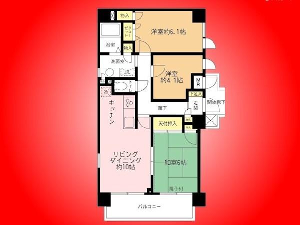 Floor plan. 3LDK, Price 31.5 million yen, Occupied area 62.44 sq m , Balcony area 8.58 sq m
