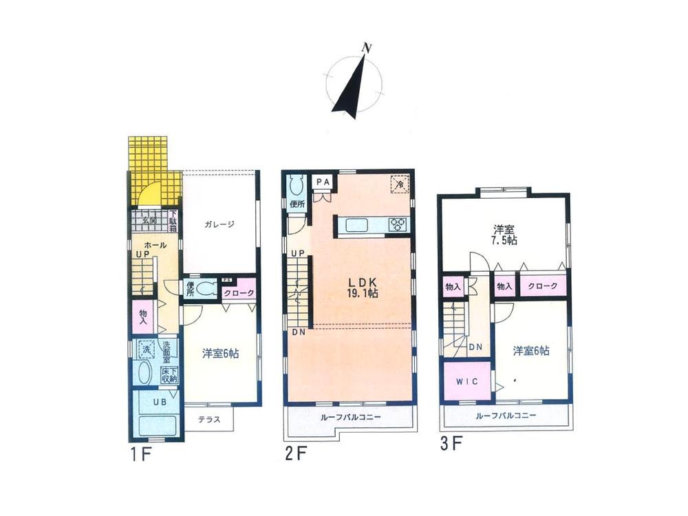 Floor plan. 24,800,000 yen, 3LDK, Land area 66.03 sq m , Building area 107.64 sq m