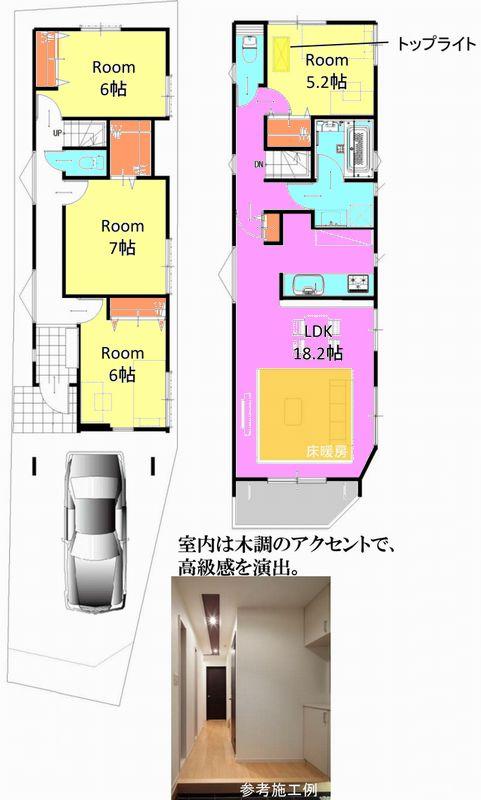 Floor plan. (A Building), Price 41,800,000 yen, 4LDK, Land area 98.59 sq m , Building area 99.22 sq m