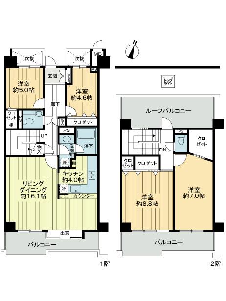 Floor plan. 4LDK, Price 27 million yen, Footprint 121 sq m , Balcony area 14.9 sq m floor plan