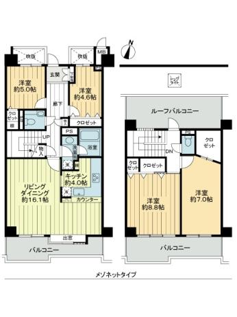 Floor plan. 4LDK, Price 27 million yen, Footprint 121 sq m , Balcony area 14.9 sq m