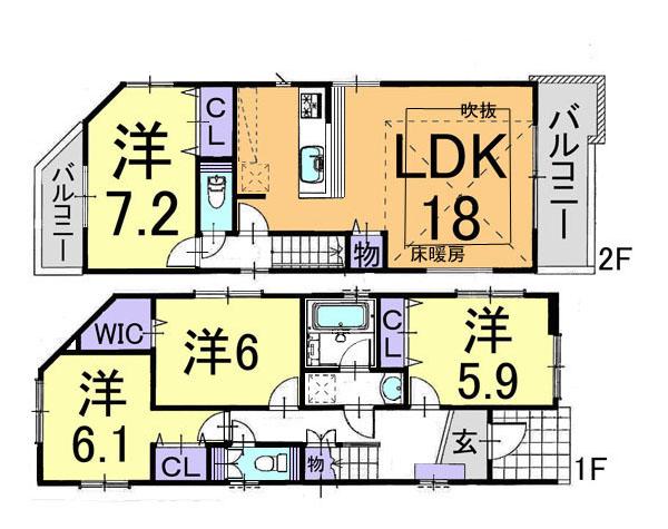 Floor plan. (A Building), Price 32,800,000 yen, 3LDK+S, Land area 99.74 sq m , Building area 99.42 sq m