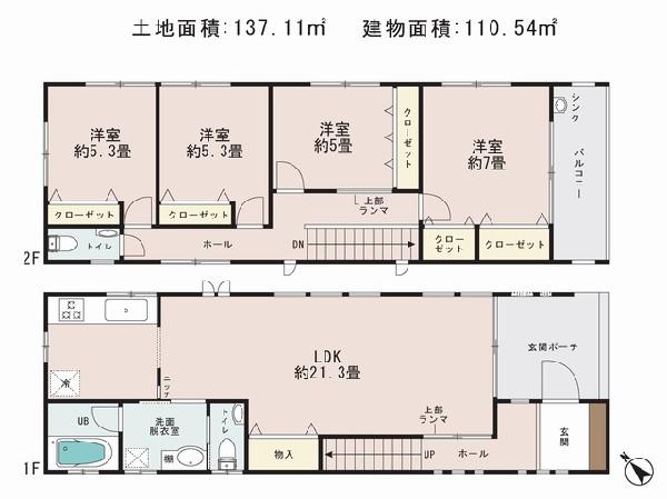 Floor plan. 56,800,000 yen, 4LDK, Land area 137.11 sq m , Priority to the present situation is if it is different from the building area 110.54 sq m drawings
