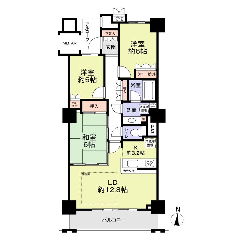 Floor plan. 3LDK, Price 47,600,000 yen, Occupied area 76.42 sq m , Balcony area 8.68 sq m