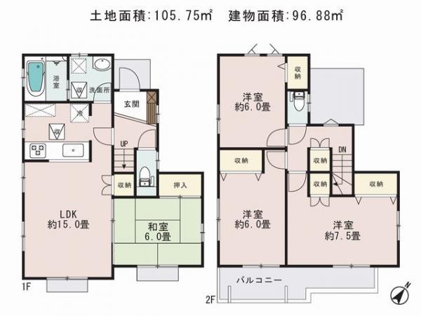 Floor plan. 37,800,000 yen, 4LDK, Land area 105.75 sq m , Building area 96.88 sq m