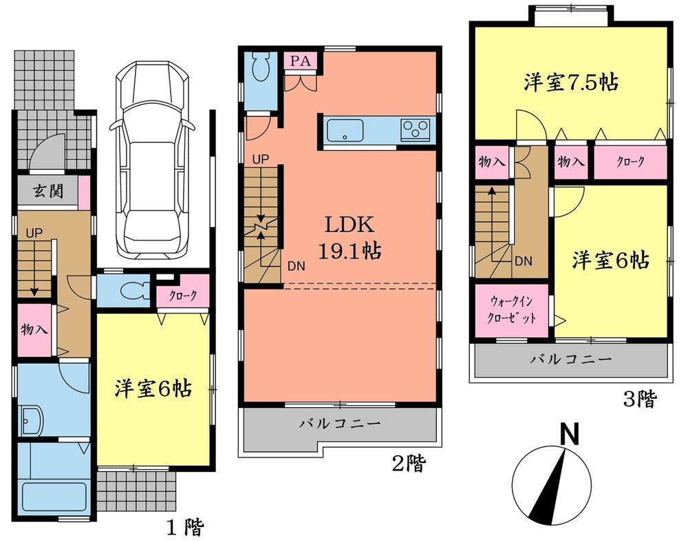 Floor plan. 24,800,000 yen, 3LDK, Land area 66.13 sq m , Building area 107.64 sq m