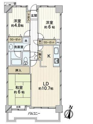 Floor plan. 3LDK, Price 21,800,000 yen, Occupied area 69.29 sq m , Balcony area 9.06 sq m