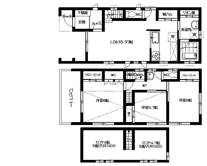 Floor plan. (1 Building), Price 58,800,000 yen, 3LDK, Land area 92.49 sq m , Building area 90.67 sq m