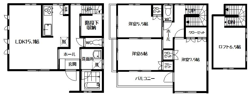 Floor plan. (Building 2), Price 51,800,000 yen, 3LDK, Land area 82.5 sq m , Building area 90.25 sq m