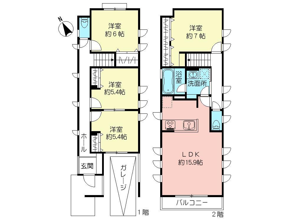 Floor plan. (1 Building), Price 39,800,000 yen, 4LDK, Land area 90.31 sq m , Building area 104.33 sq m