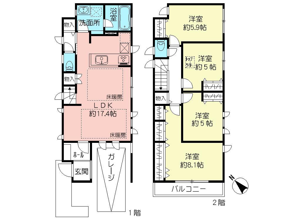 Floor plan. (5 Building), Price 45,800,000 yen, 4LDK, Land area 89.76 sq m , Building area 109.17 sq m