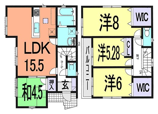 Floor plan. 27,800,000 yen, 4LDK, Land area 100.38 sq m , Happy walk-in closet in the family of building area 95.64 sq m hobbies