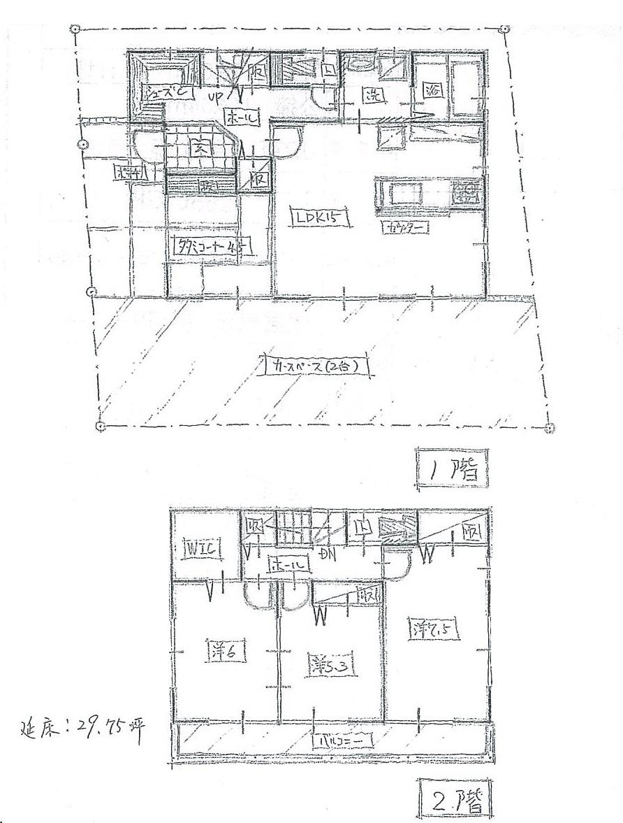 Compartment view + building plan example. Building plan example, Land price 36.5 million yen, Land area 116.09 sq m , Building price 17,820,000 yen, Building area 98.34 sq m   ■ It is a reference plan 29.75 plan!