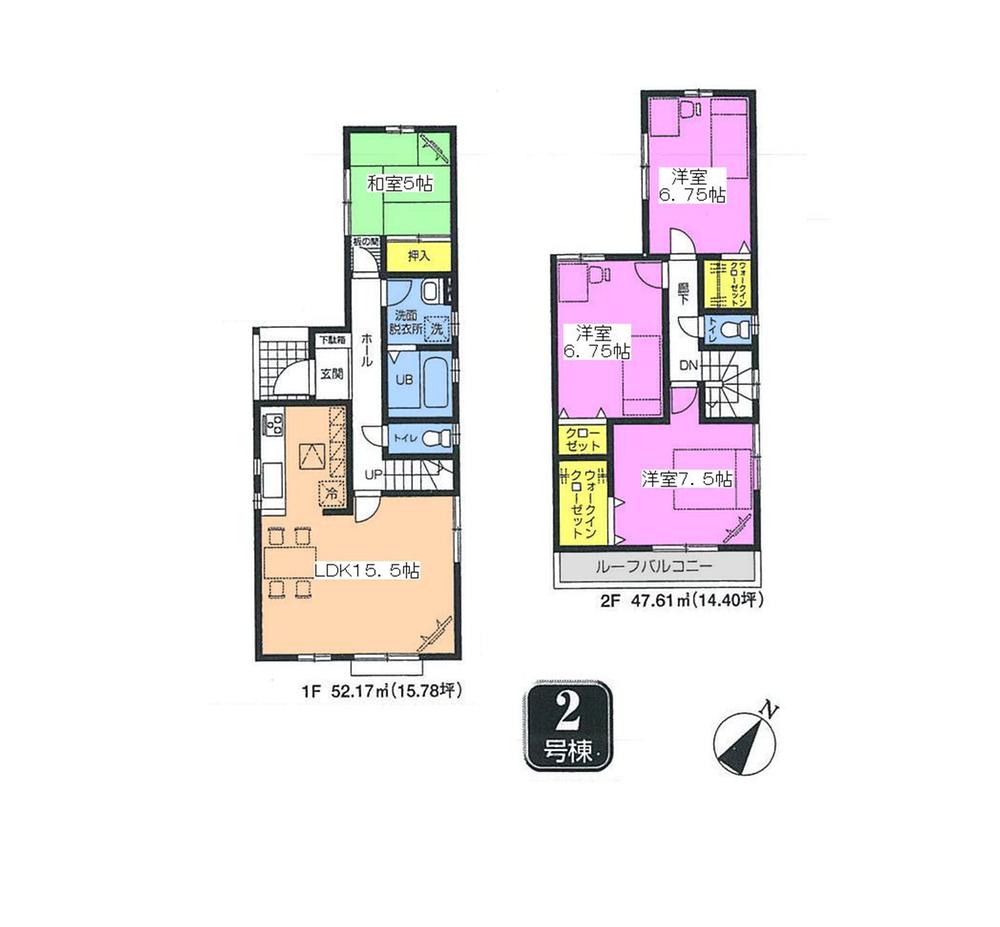 Floor plan. (Building 2), Price 29,800,000 yen, 4LDK, Land area 95.59 sq m , Building area 99.78 sq m
