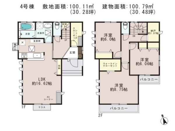 Floor plan. 62 million yen, 3LDK+S, Land area 100.11 sq m , Building area 100.79 sq m