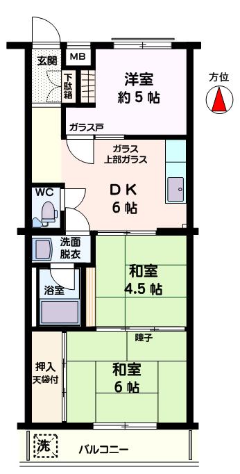 Floor plan. 3DK, Price 7 million yen, Occupied area 44.71 sq m , Balcony area 4.95 sq m