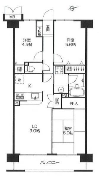 Floor plan. 3LDK, Price 21,990,000 yen, Footprint 63.5 sq m , Balcony area 8.26 sq m