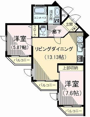 Floor plan. 2LDK, Price 12.6 million yen, Occupied area 58.24 sq m , Balcony area 6.9 sq m