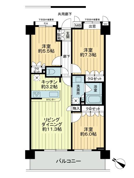 Floor plan. 3LDK, Price 26.5 million yen, Occupied area 70.01 sq m , Balcony area 11.7 sq m 3LDK ・ 70.01 sq m  ・ All-electric