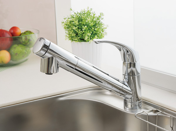 Kitchen.  [Water purifier integrated shower mixing faucet] Adoption was integrated with a water purifier faucet. Because the hand shower expression that drawer available, Washing, of course, is also useful for cleaning in the sink.
