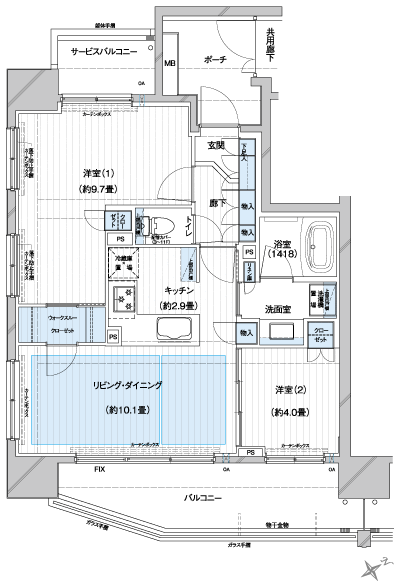Floor: 2LDK + Wtc, occupied area: 60 sq m