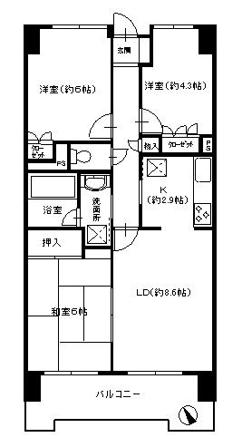 Floor plan. 3LDK, Price 19,800,000 yen, Footprint 61.1 sq m , Balcony area 8.97 sq m