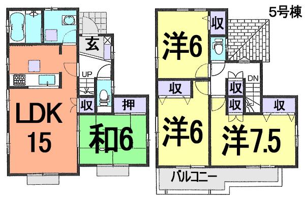 Floor plan. (5 Building), Price 37,800,000 yen, 4LDK, Land area 105.75 sq m , Building area 96.88 sq m
