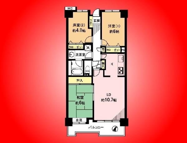 Floor plan. 3LDK, Price 20.8 million yen, Occupied area 69.29 sq m , Balcony area 9.06 sq m