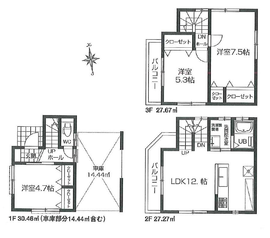 Floor plan. (1 Building), Price 38,800,000 yen, 3LDK, Land area 76.83 sq m , Building area 92.93 sq m