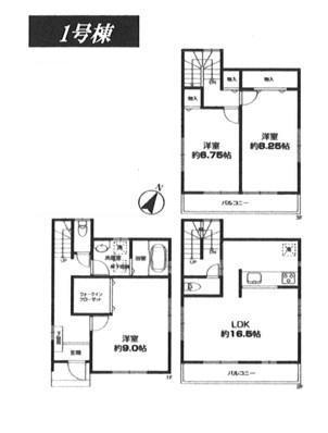 Floor plan. (1 Building), Price 31,800,000 yen, 3LDK, Land area 60.27 sq m , Building area 101.25 sq m