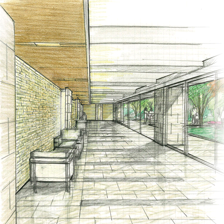 Features of the building.  [Community Garden integral with entrance lounge] Equipped with a relaxation of the Interior, Glassed-in entrance lounge provided a gateway to the community garden. Filled with bright sunshine, It is a space that is healed in view of planting. (Rendering Illustration)
