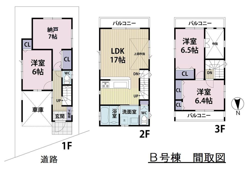 Floor plan. (B Building), Price 52,800,000 yen, 3LDK+S, Land area 70.01 sq m , Building area 107.59 sq m