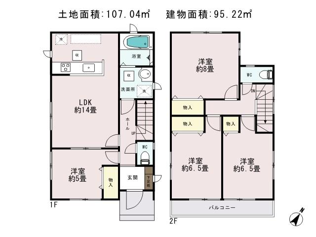 Floor plan. 29,800,000 yen, 4LDK, Land area 107.04 sq m , Building area 95.22 sq m