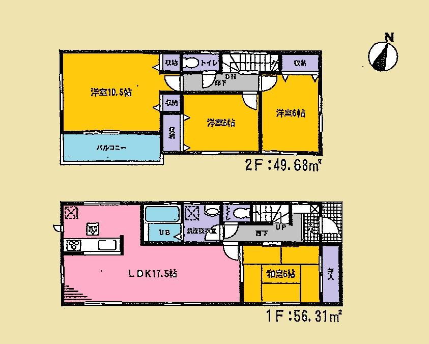 Floor plan. (Building 2), Price 27,800,000 yen, 4LDK, Land area 120.65 sq m , Building area 105.99 sq m