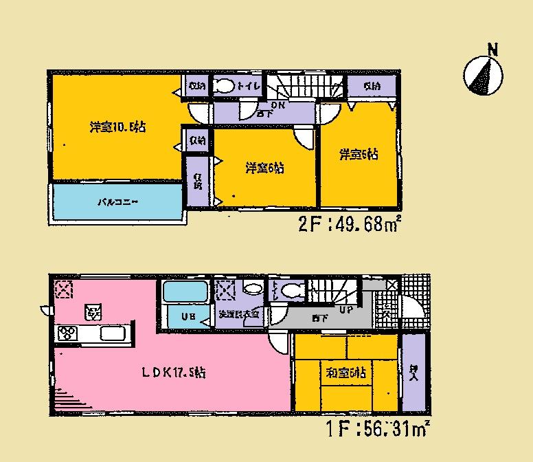 Floor plan. (3 Building), Price 27,800,000 yen, 4LDK, Land area 120.63 sq m , Building area 105.99 sq m