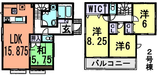 Floor plan. (Building 2), Price 33,300,000 yen, 4LDK, Land area 113.21 sq m , Building area 99.98 sq m