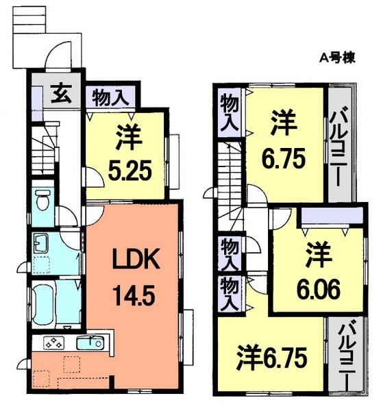 Floor plan. (A Building), Price 21,800,000 yen, 4LDK, Land area 109.22 sq m , Building area 93.57 sq m