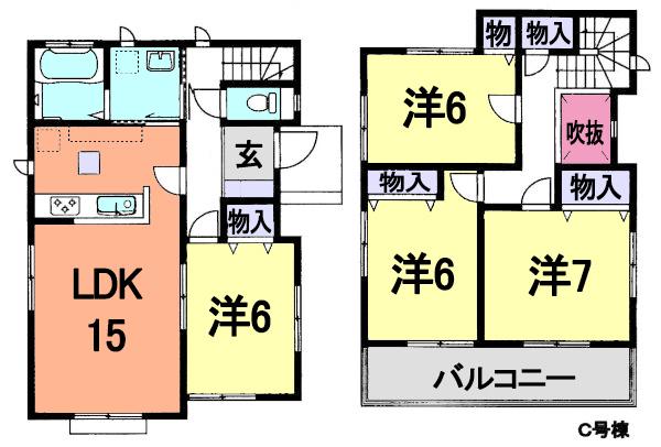 Floor plan. (C Building), Price 24,800,000 yen, 4LDK, Land area 115.99 sq m , Building area 96.05 sq m