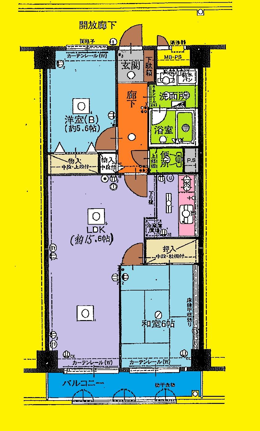 Floor plan. 2LDK, Price 10.8 million yen, Footprint 61.6 sq m , It will be the balcony area 14.74 sq m reversal type of this floor plan.