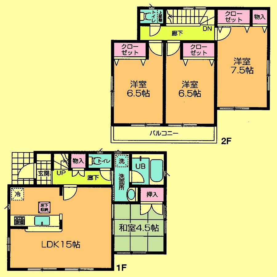 Floor plan. Price 24,800,000 yen, 4LDK, Land area 130.25 sq m , Building area 92.34 sq m
