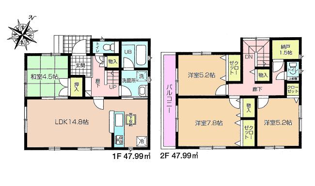 Floor plan. 26,800,000 yen, 4LDK + S (storeroom), Land area 94.59 sq m , Building area 95.98 sq m