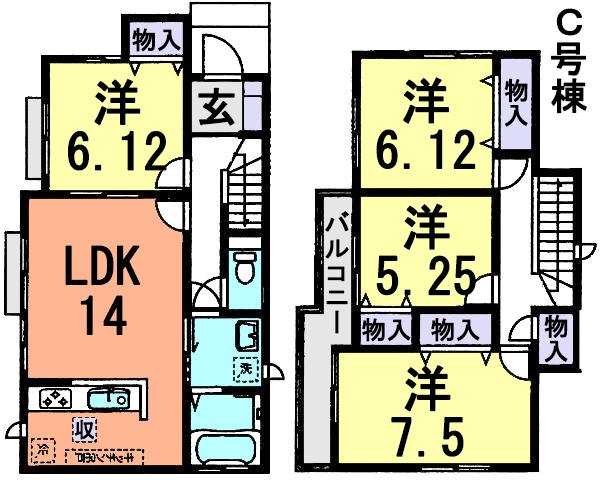 Floor plan. (C Building), Price 24,800,000 yen, 4LDK, Land area 109.1 sq m , Building area 95.64 sq m