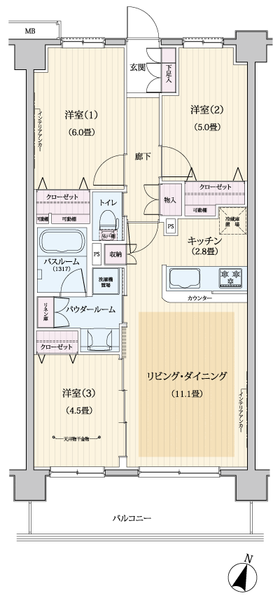 Floor: 3LDK, occupied area: 65.42 sq m, Price: 27.3 million yen, currently on sale