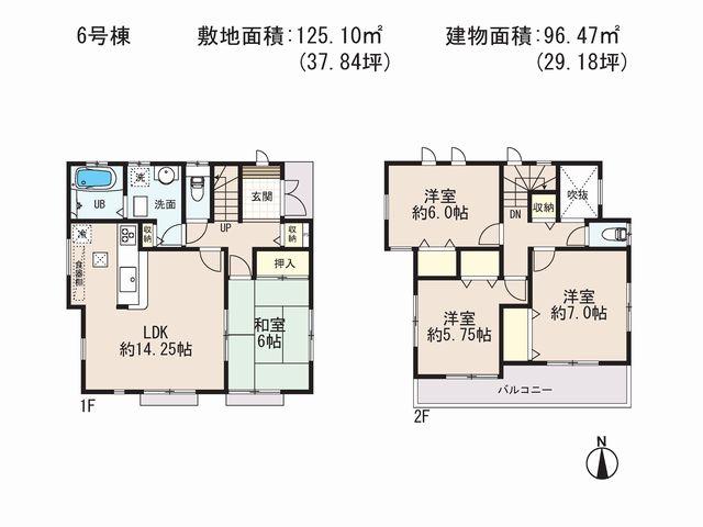 Floor plan. (6 Building), Price 24,800,000 yen, 4LDK, Land area 125.1 sq m , Building area 96.47 sq m